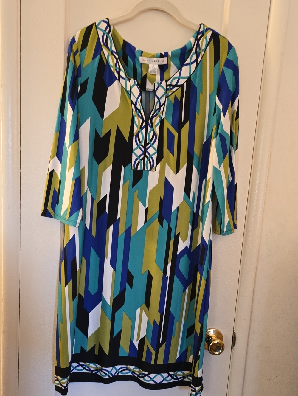 Aa Studio Geometric Midi Dress in Black, Olive and Green